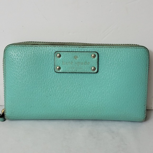 Kate Spade New York Neda Wellesley Wallet Teal Blue Aqua Leather Zip Around - Picture 1 of 11